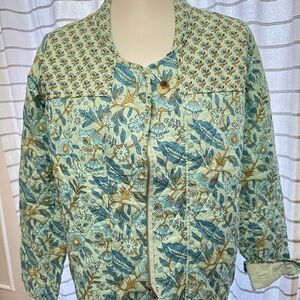 Anthropologie DRA Blue/Green and Gold Floral Bomber Jacket